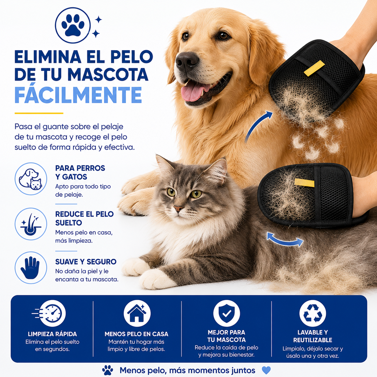 Guantes quita pelos mascotas
